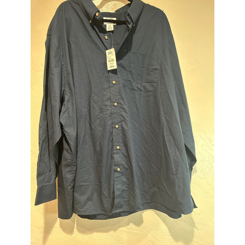 Harbor Bay DXL Mens 3XL Navy Blue Long Sleeve Button Down Shirt NWT VP W-4482‎